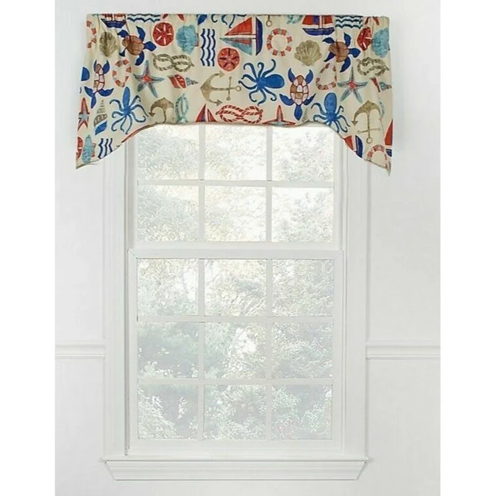 Sea Point Arched Tailored Valance Rope Cord Trim Nautical Print Summer Beach